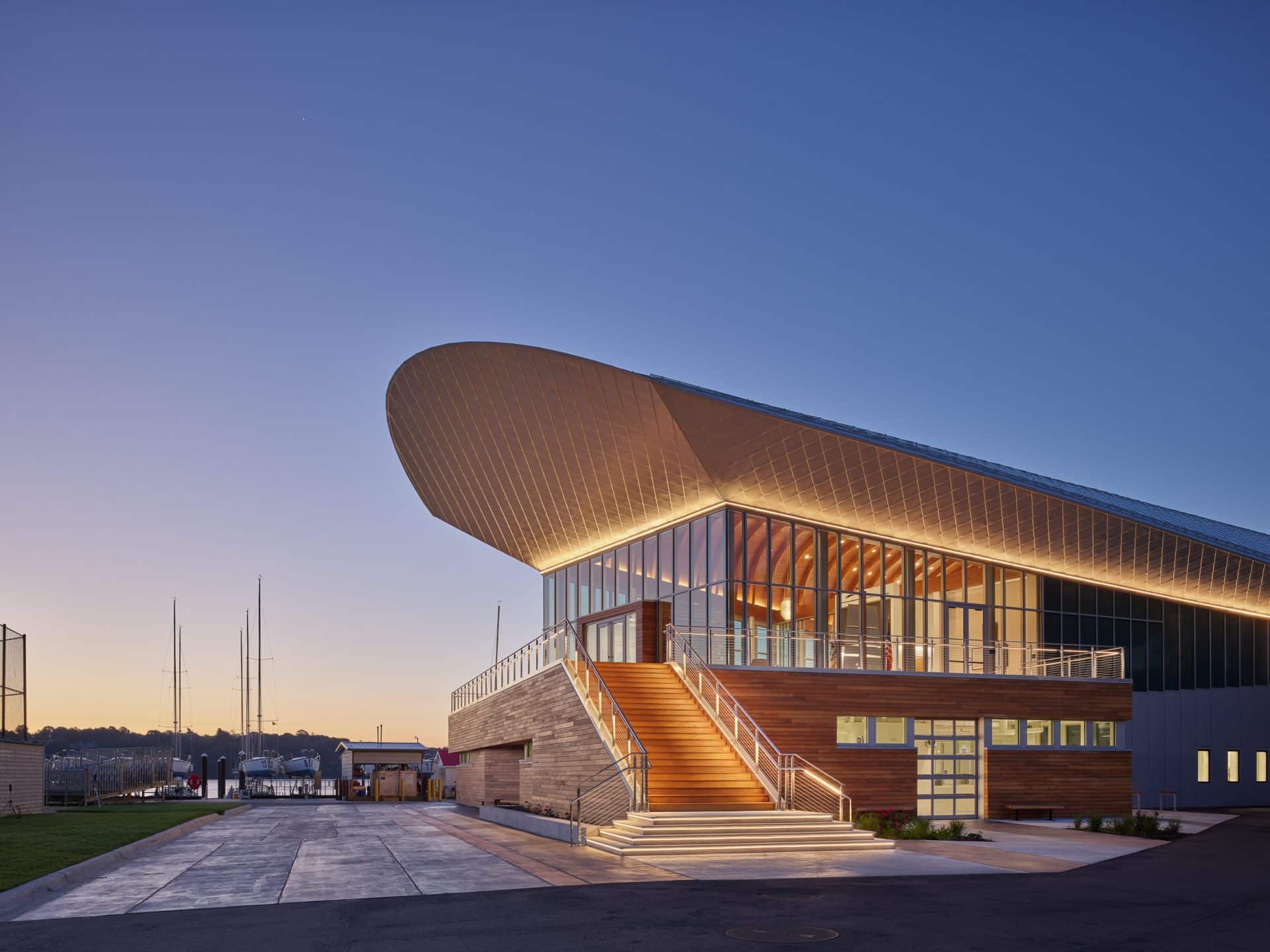 The U.S. Coast Guard's Maritime Center of Excellence features Kawneer's IR 501UT Framing System, 350T Insulpour® Thermal Entrances