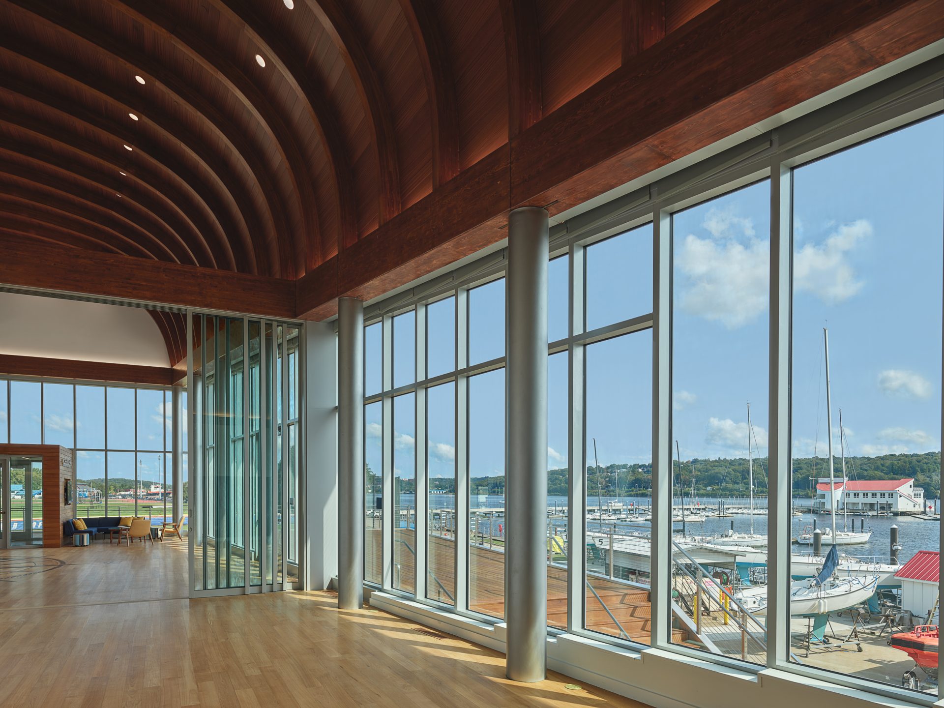 The U.S. Coast Guard's Maritime Center of Excellence features Kawneer's IR 501UT Framing System, 350T Insulpour® Thermal Entrances